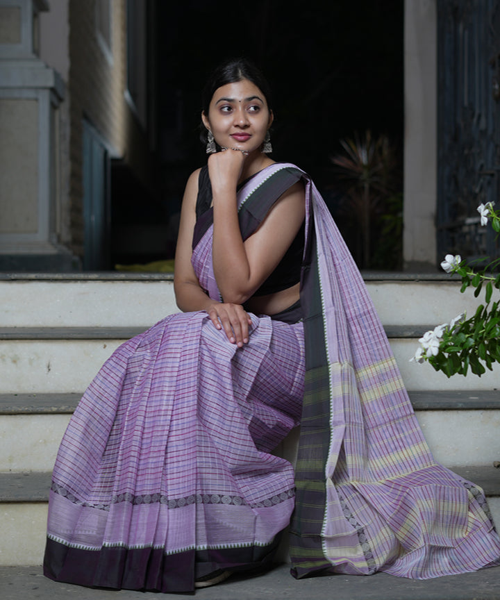 Mauve checks cotton handwoven narayanapet saree