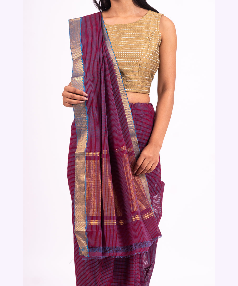 Purple handwoven mangalagiri  cotton saree