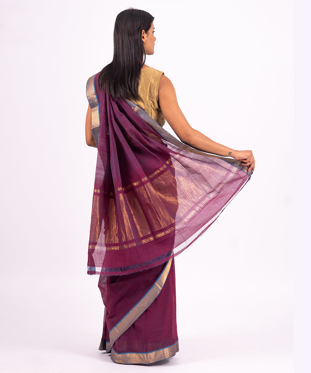 Purple handwoven mangalagiri  cotton saree