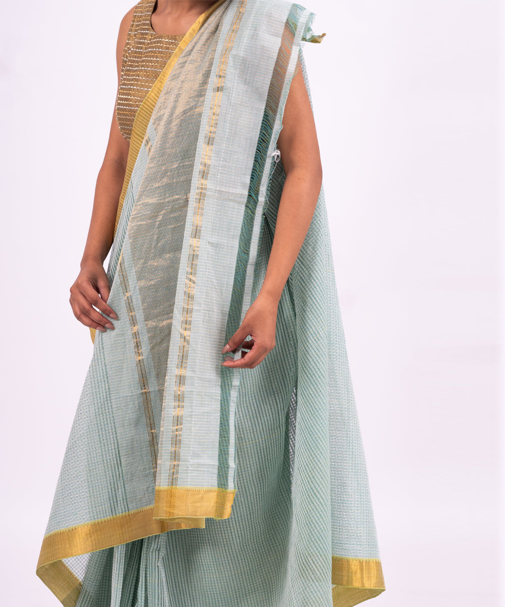Skyblue handwoven mangalagiri cotton saree
