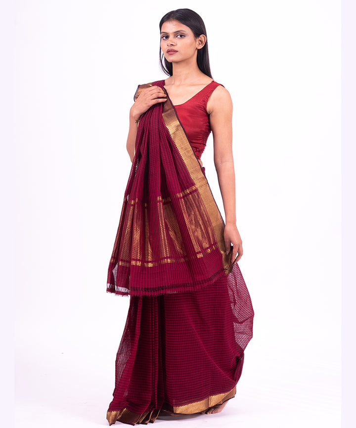 Wine handwoven mangalagiri cotton saree