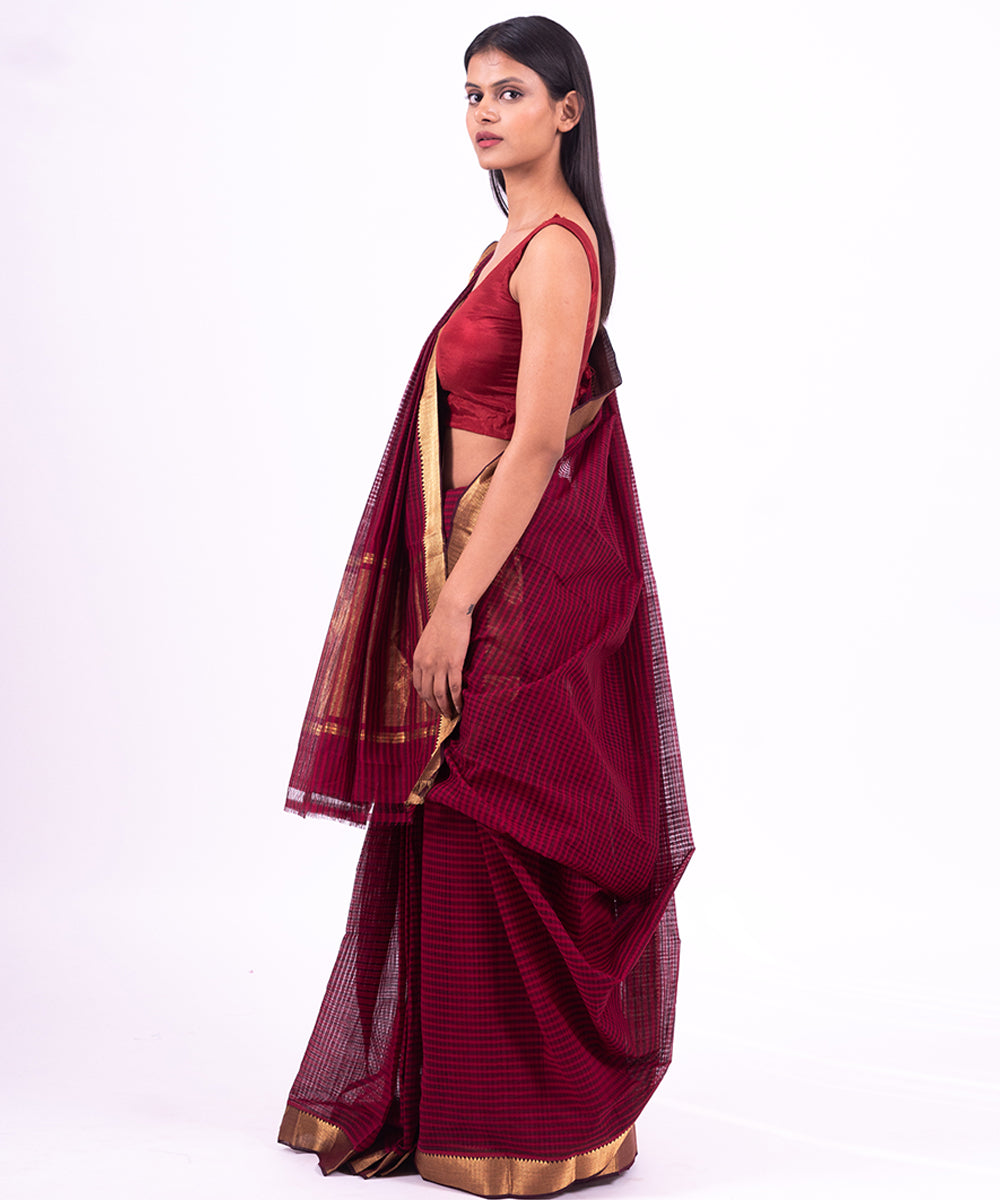 Wine handwoven mangalagiri cotton saree