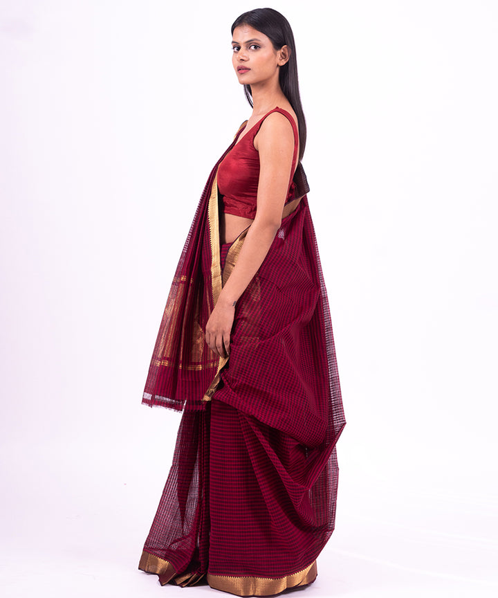 Wine handwoven mangalagiri cotton saree
