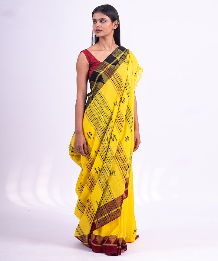 Yellow handwoven cotton kotpad saree
