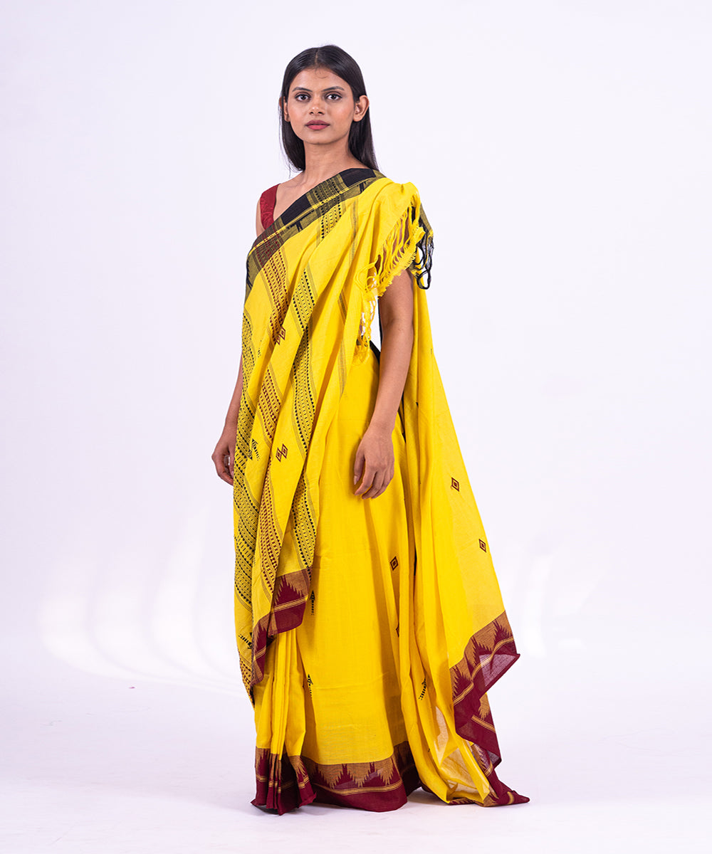 Yellow handwoven cotton kotpad saree