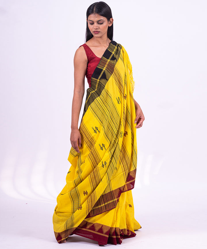 Yellow handwoven cotton kotpad saree
