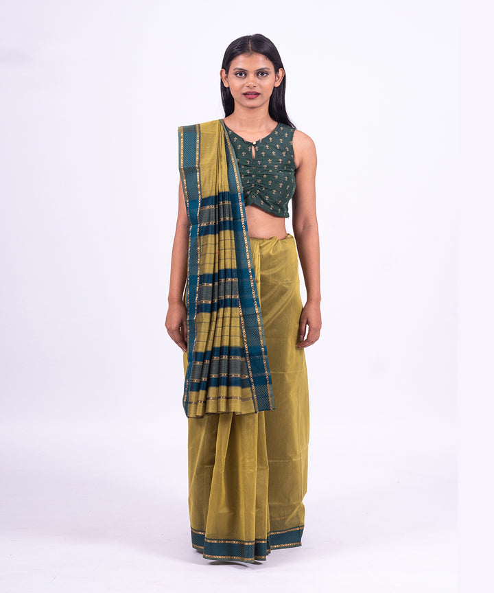 Green handwoven maheshwari cotton silk saree