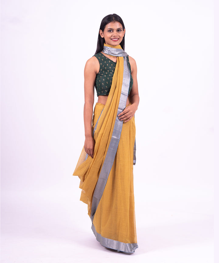 Yellow blue handwoven mangalagiri cotton saree