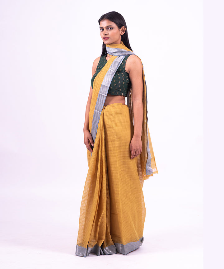 Yellow blue handwoven mangalagiri cotton saree