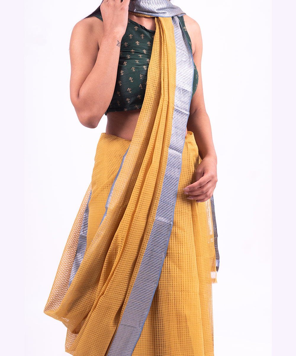 Yellow blue handwoven mangalagiri cotton saree