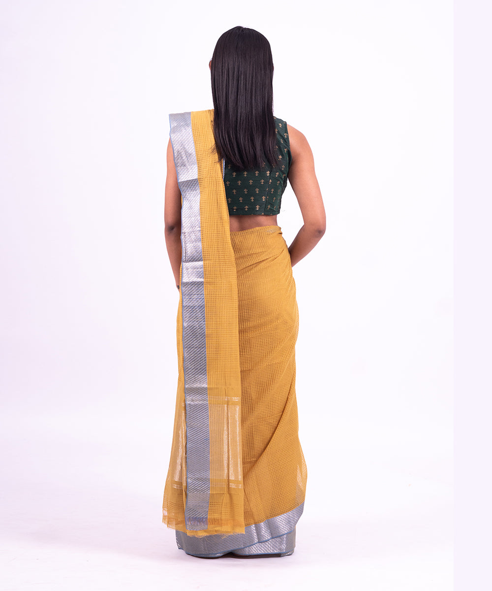 Yellow blue handwoven mangalagiri cotton saree