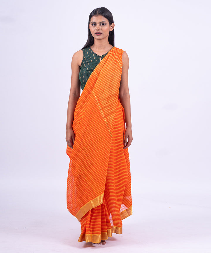 Orange handwoven mangalagiri cotton saree