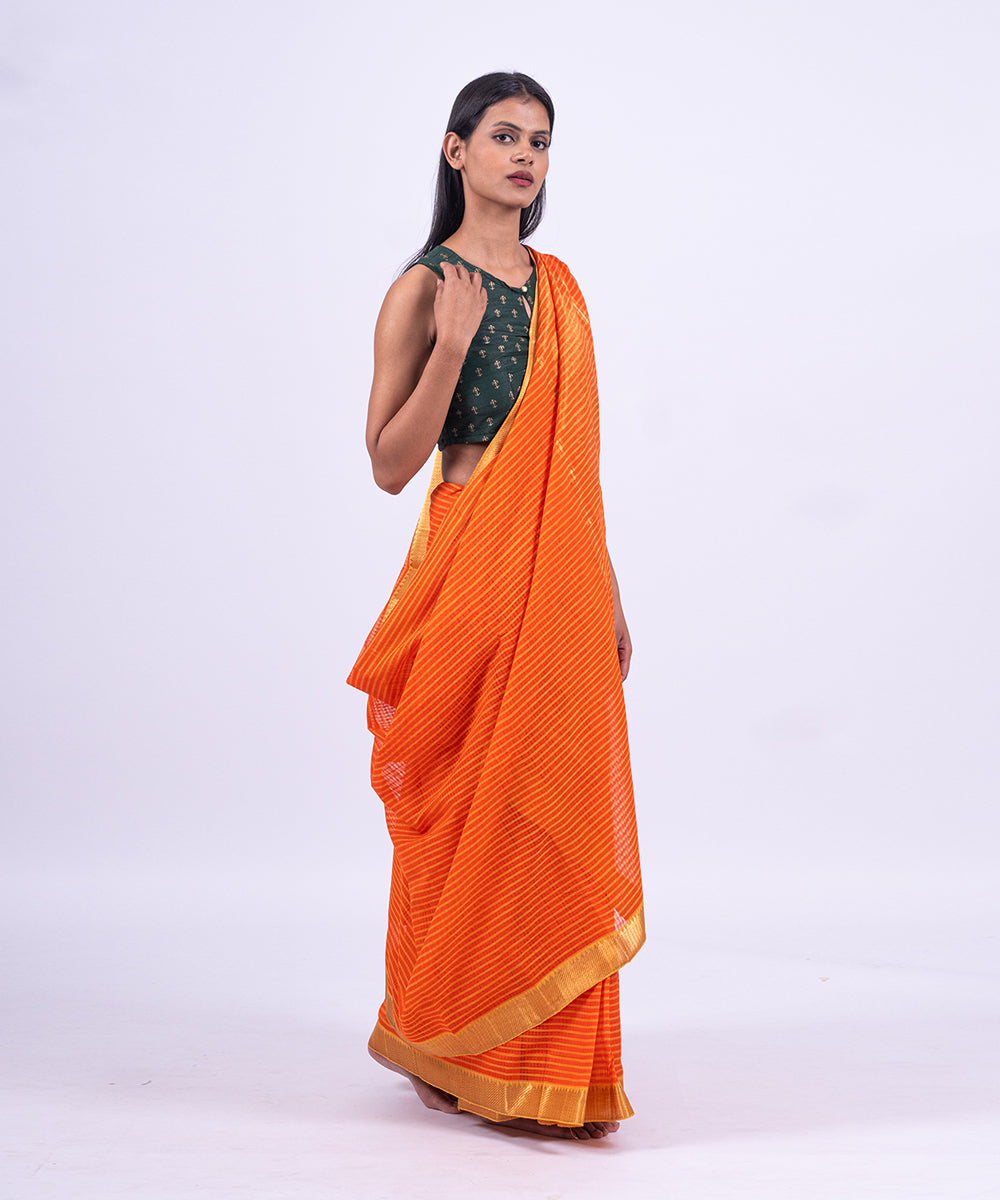 Orange handwoven mangalagiri cotton saree