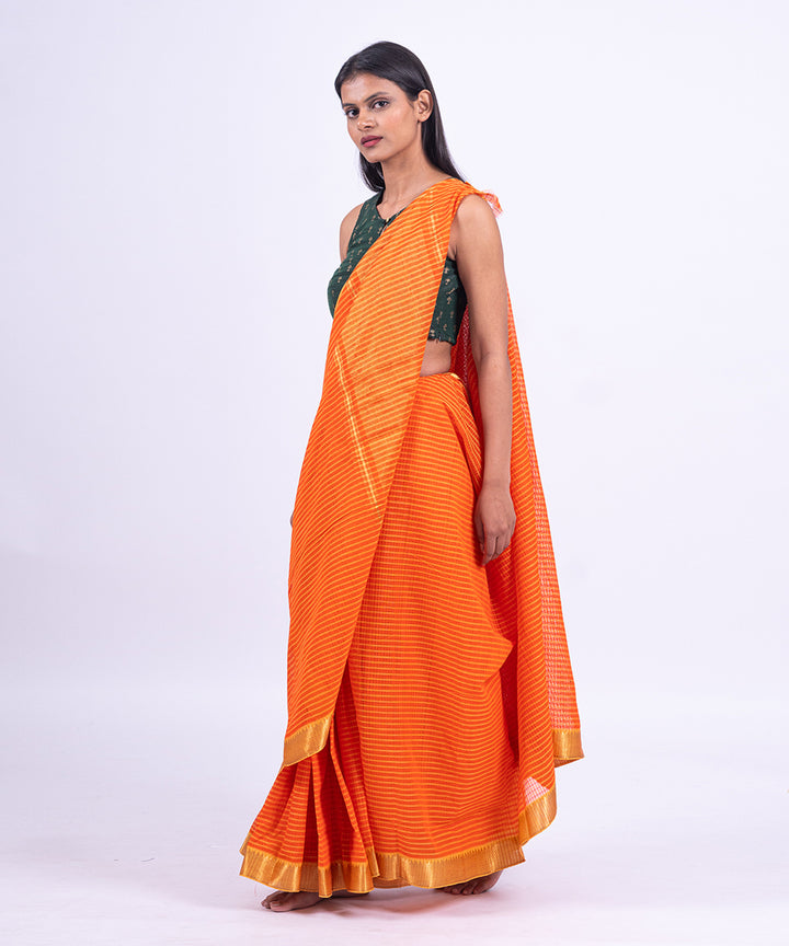 Orange handwoven mangalagiri cotton saree