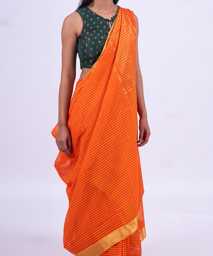 Orange handwoven mangalagiri cotton saree
