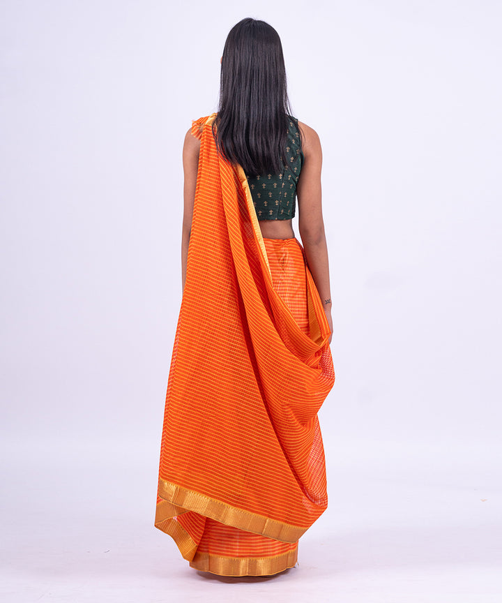 Orange handwoven mangalagiri cotton saree
