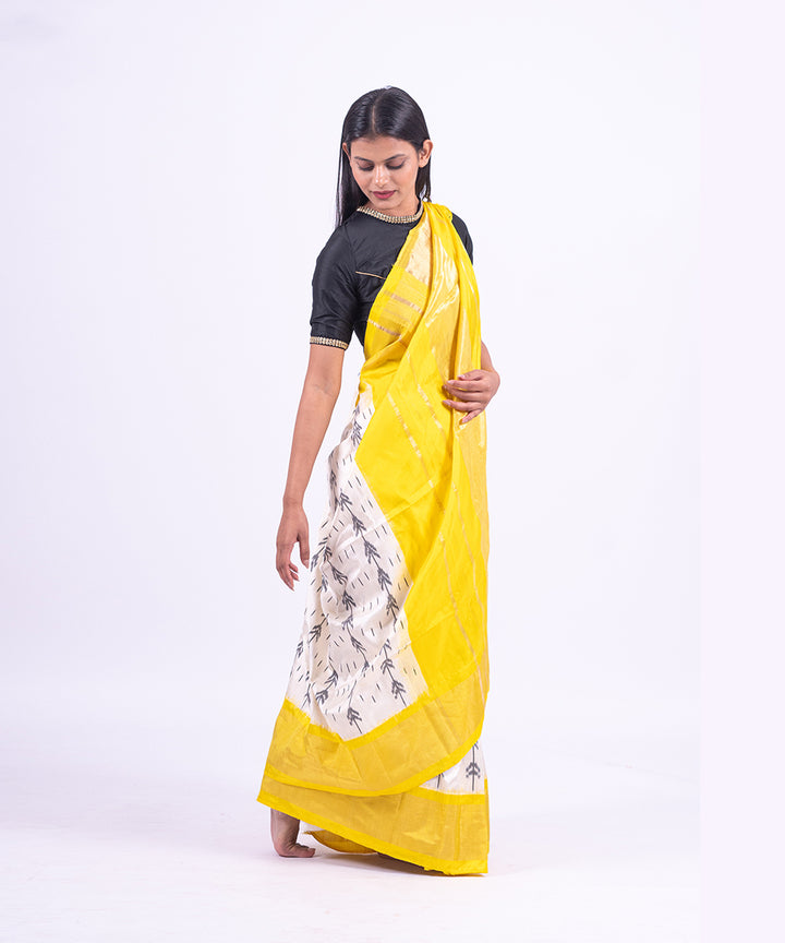 Cream yellow handwoven pochampally ikat saree