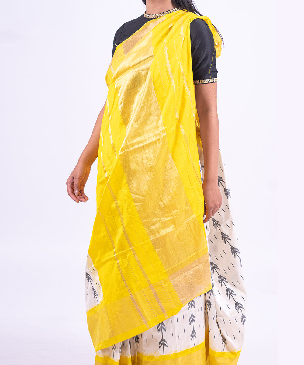 Cream yellow handwoven pochampally ikat saree