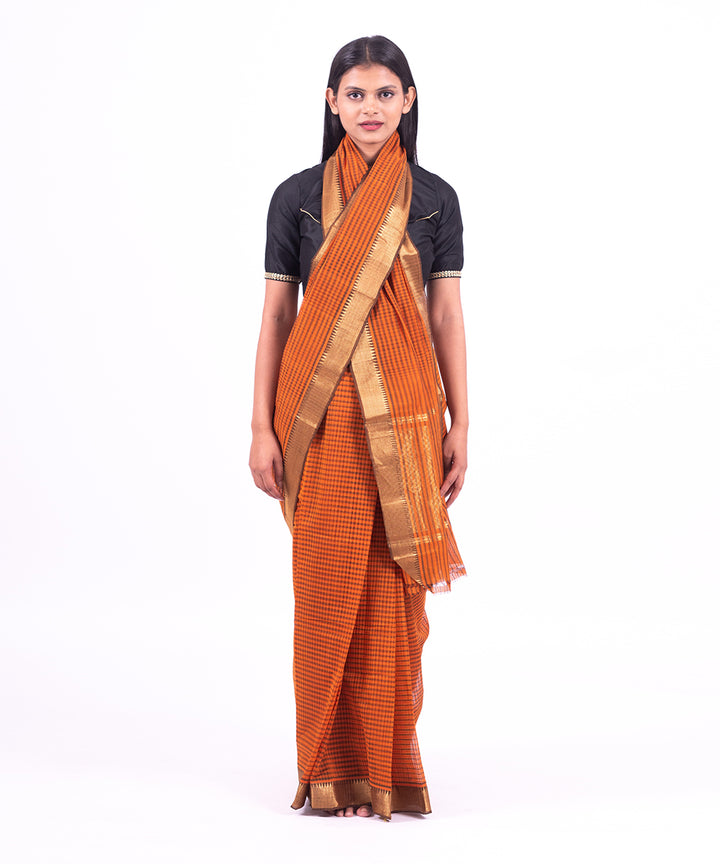 Brown handwoven mangalagiri cotton saree
