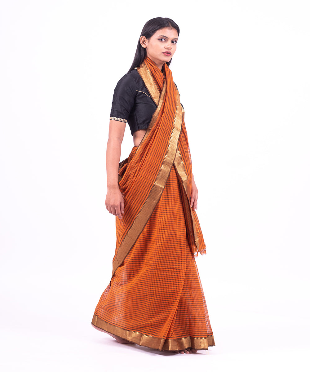 Brown handwoven mangalagiri cotton saree