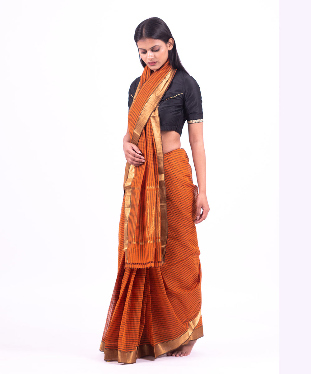 Brown handwoven mangalagiri cotton saree