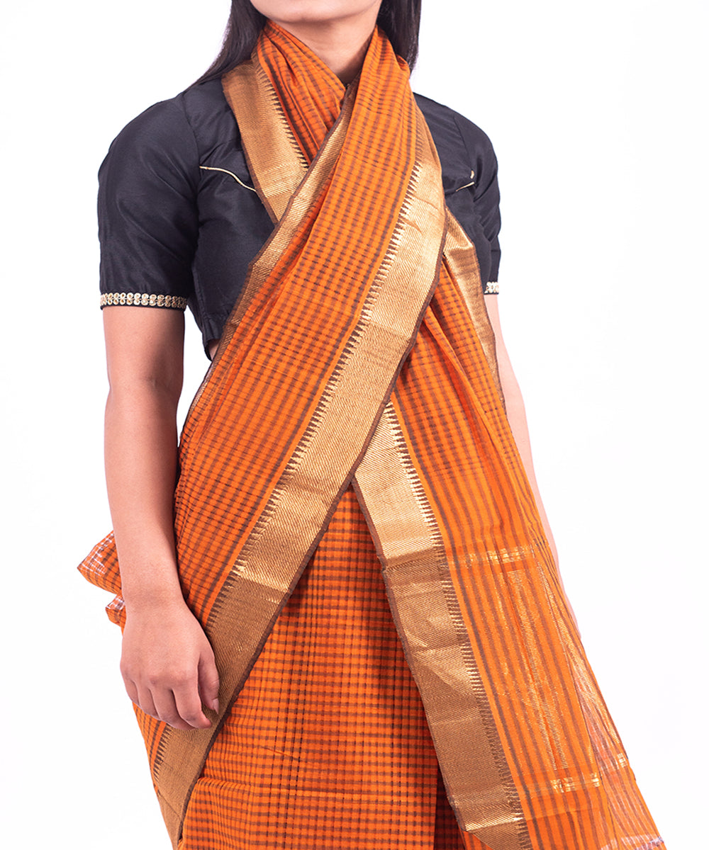 Brown handwoven mangalagiri cotton saree