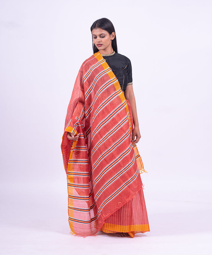Red handwoven tussar silk saree