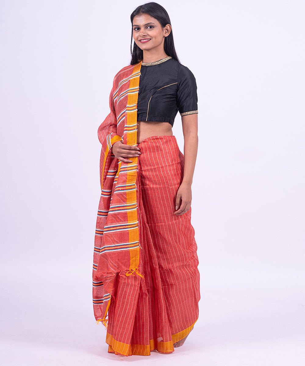 Red handwoven tussar silk saree