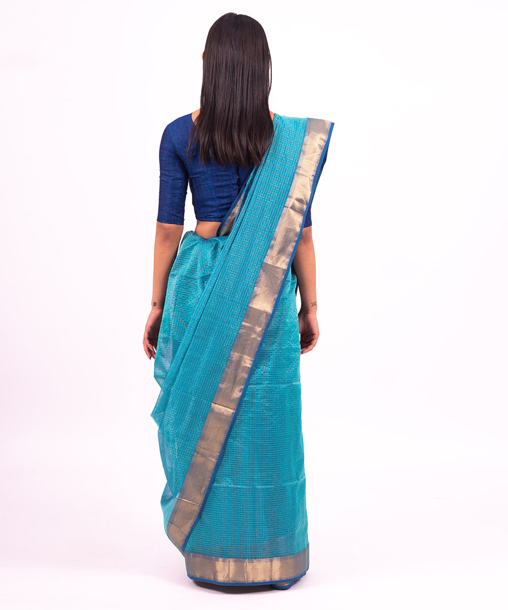 Blue handwoven maheshwari cotton silk saree