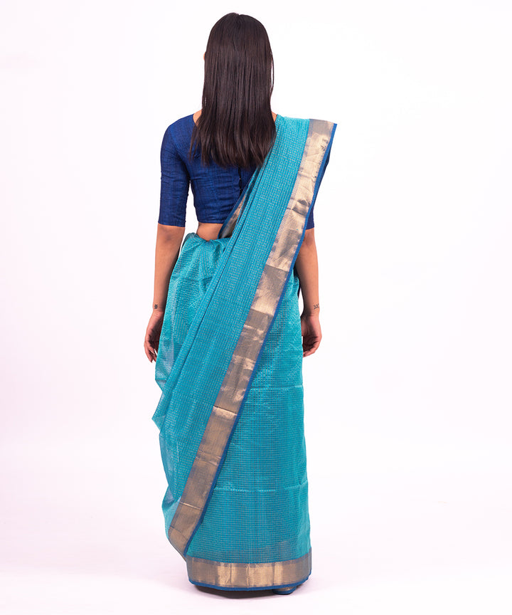 Blue handwoven maheshwari cotton silk saree