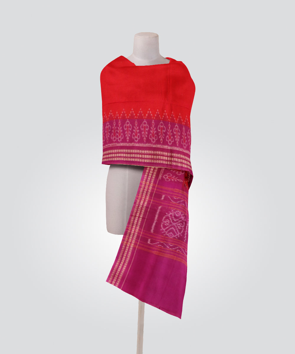 Red blue-violet cotton handloom sambalpuri dupatta