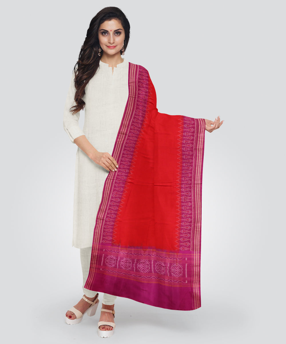 Red blue-violet cotton handloom sambalpuri dupatta