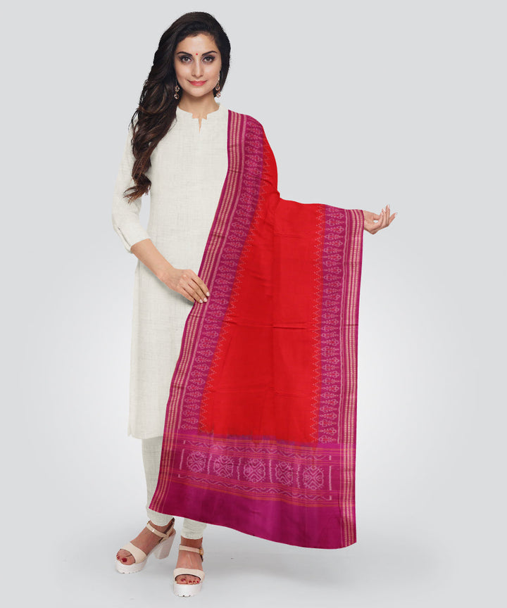 Red blue-violet cotton handloom sambalpuri dupatta