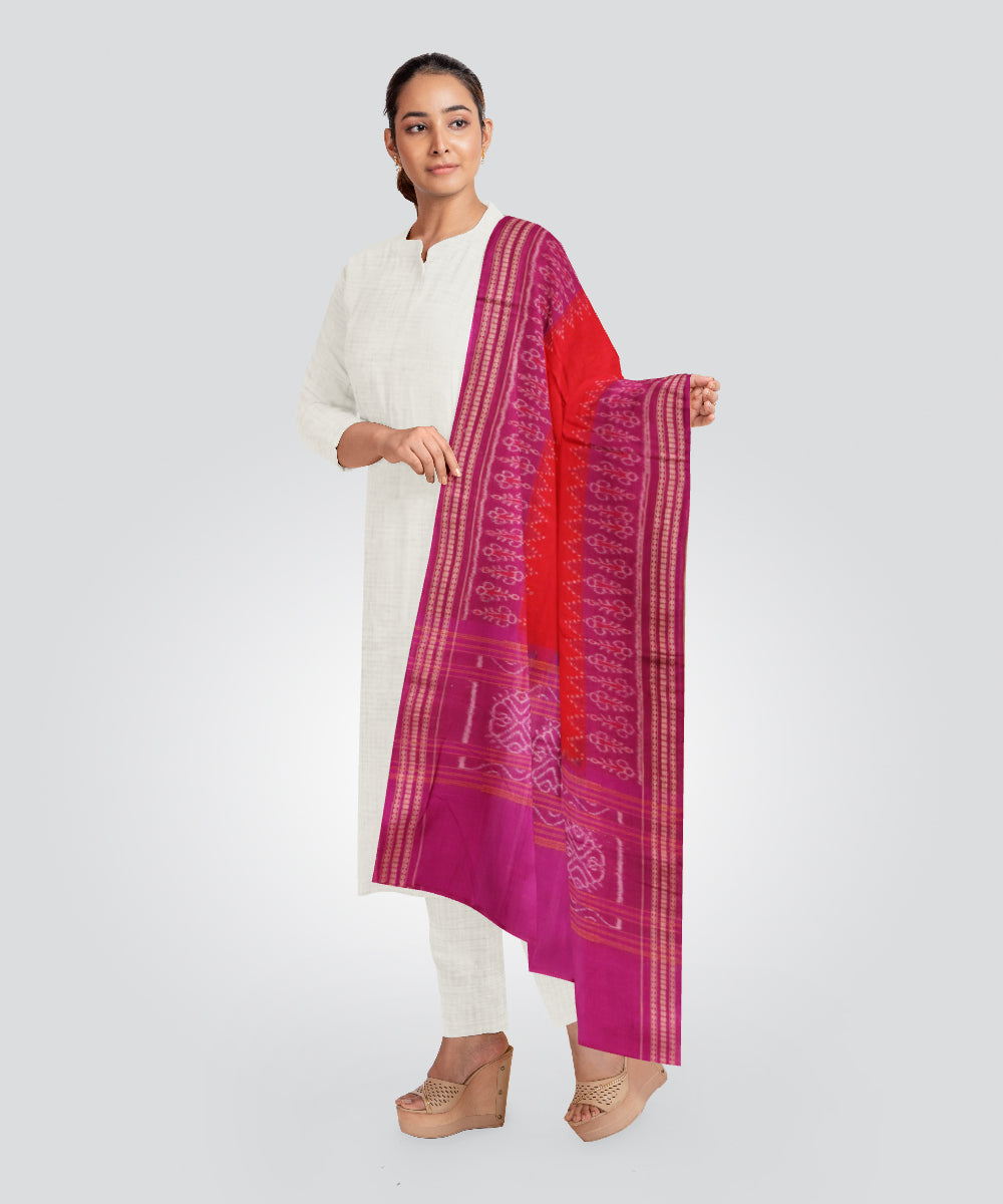 Red blue-violet cotton handloom sambalpuri dupatta