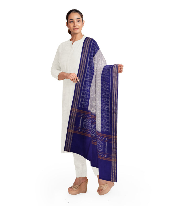 Grey blue pantone cotton handloom sambalpuri dupatta