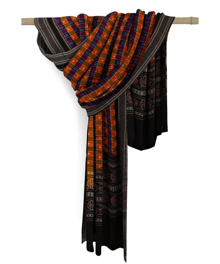 Brown black striped cotton handloom sambalpuri dupatta