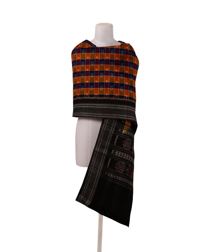 Brown black striped cotton handloom sambalpuri dupatta