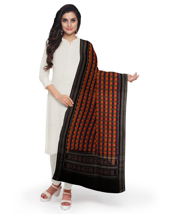 Brown black striped cotton handloom sambalpuri dupatta