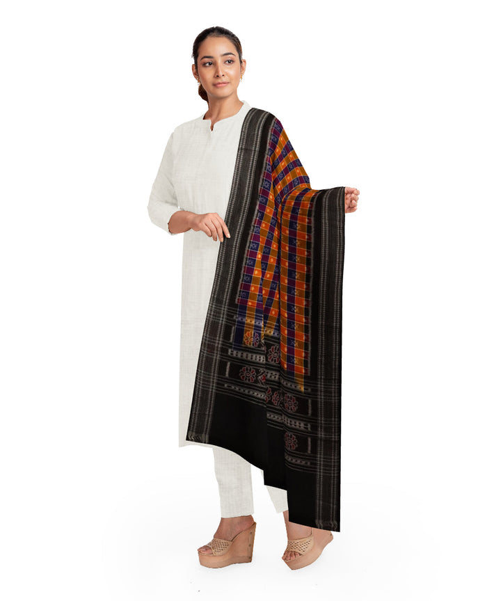 Brown black striped cotton handloom sambalpuri dupatta