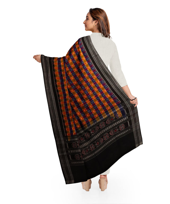 Brown black striped cotton handloom sambalpuri dupatta