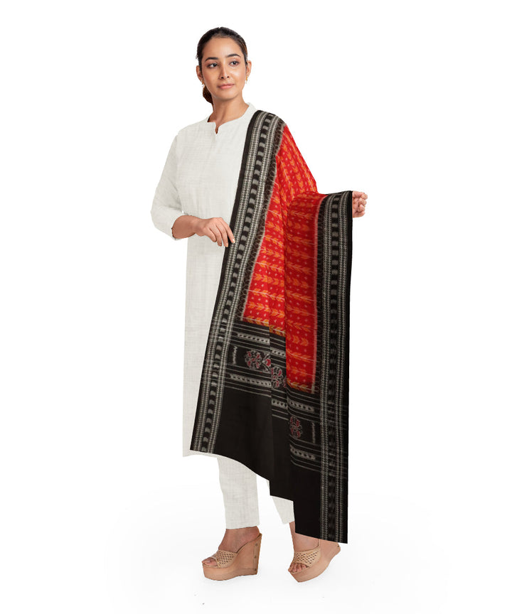 Red black cotton handloom sambalpuri dupatta