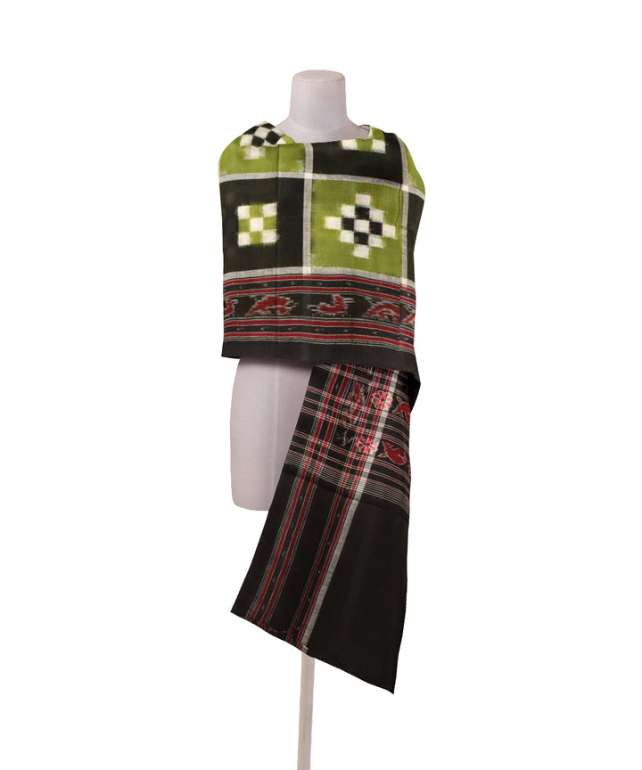 Light green black cotton handloom double ikat sambalpuri dupatta