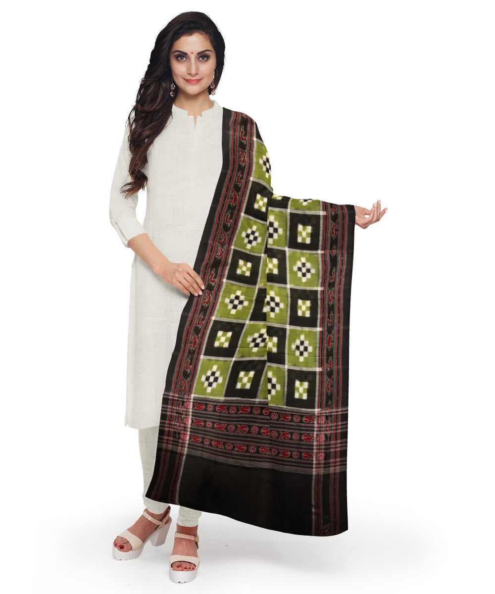 Light green black cotton handloom double ikat sambalpuri dupatta