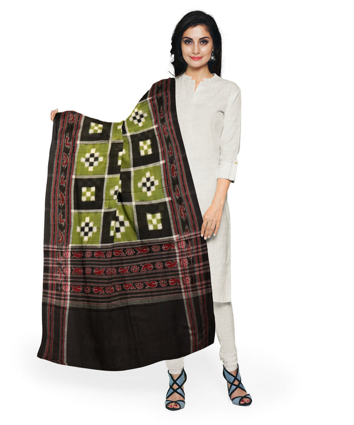 Light green black cotton handloom double ikat sambalpuri dupatta