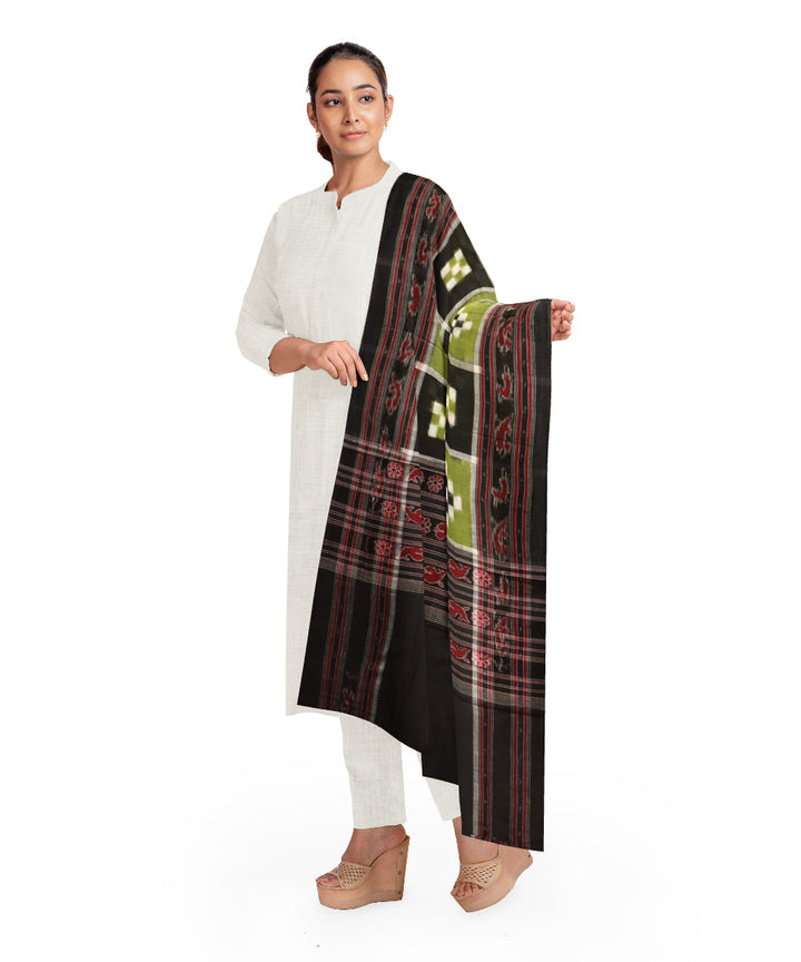 Light green black cotton handloom double ikat sambalpuri dupatta