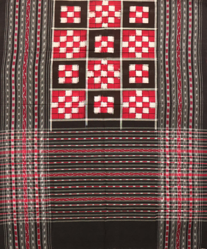 Red black cotton handloom double ikat sambalpuri dupatta