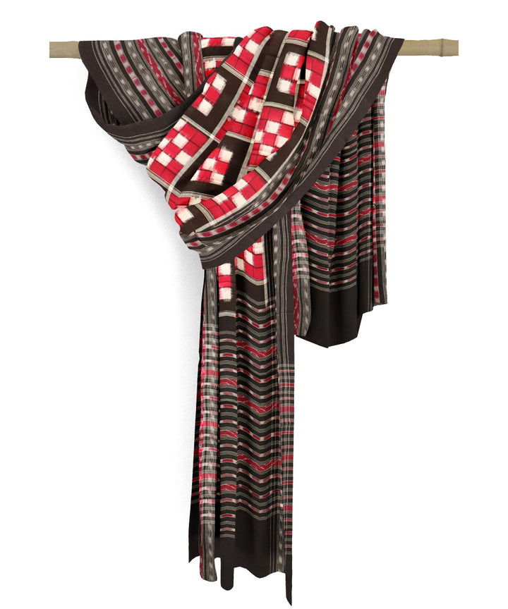 Red black cotton handloom double ikat sambalpuri dupatta