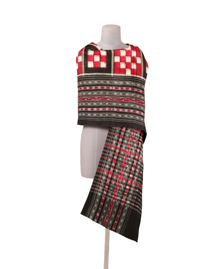 Red black cotton handloom double ikat sambalpuri dupatta