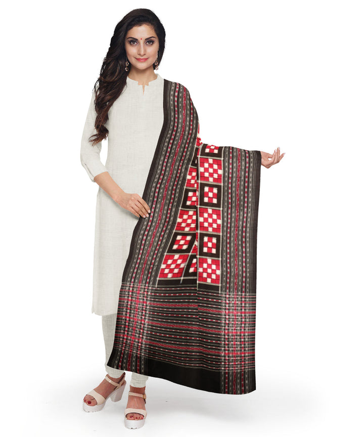 Red black cotton handloom double ikat sambalpuri dupatta