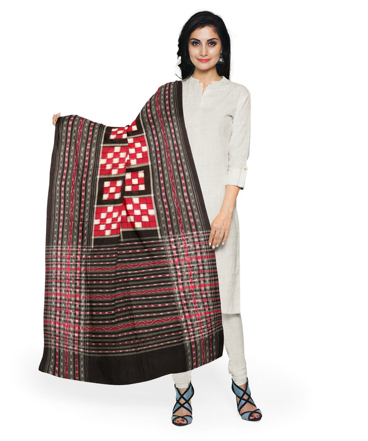 Red black cotton handloom double ikat sambalpuri dupatta
